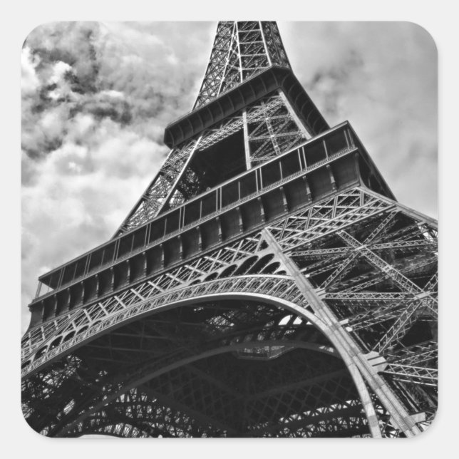 Pegatina Cuadrada Black White Eiffel Tower Paris Europe Travel (Anverso)