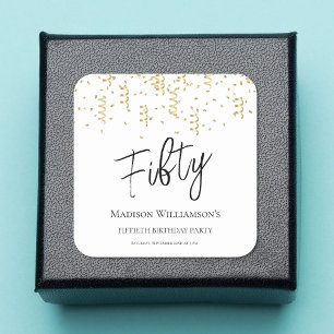 Pegatina Cuadrada Black, White & Gold Fifty , 50 cumpleaños
