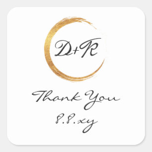 Pegatina Cuadrada Black White Gracias Iniciales Oro Ring Guardar La 