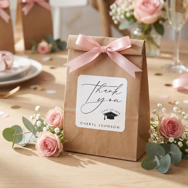 Pegatina Cuadrada Black White Graduation Cap Thank You (Subido por el creador)