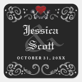 Pegatina Cuadrada Black White Halloween Esqueletos Bodas Nombres Fec