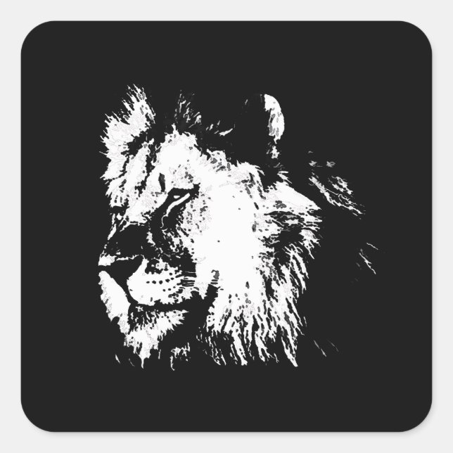Pegatina Cuadrada Black White Lion - Animal Pop Art (Anverso)