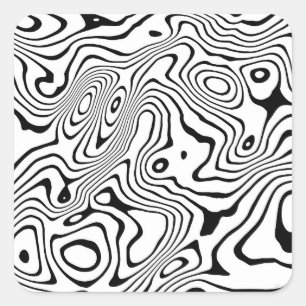 Pegatina Cuadrada Black White liquid swirl Abstract Design