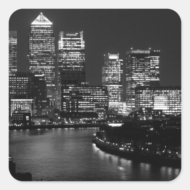 Pegatina Cuadrada Black White London City Night Travel Reino Unido (Anverso)