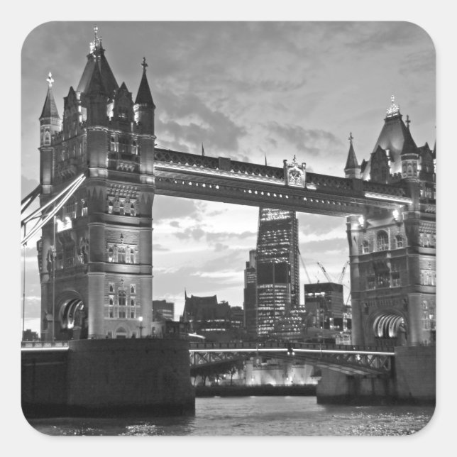 Pegatina Cuadrada Black White London Tower Bridge Reino Unido (Anverso)