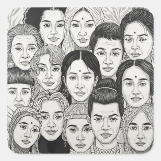 Pegatina Cuadrada Black & White Paintings Celebrating Diversity