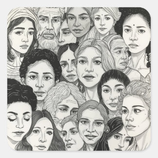Pegatina Cuadrada Black & White Paintings Celebrating Diversity