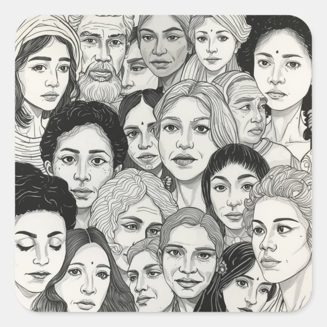 Pegatina Cuadrada Black & White Paintings Celebrating Diversity  (Anverso)