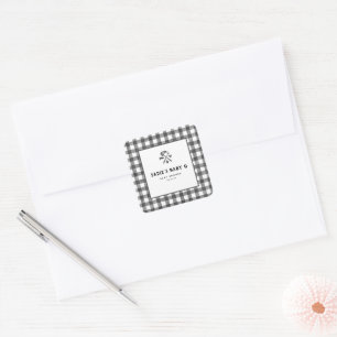 Pegatina Cuadrada Black White Plaid Gingham Baby Q Baby Shower