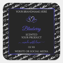 Pegatina Cuadrada Black White Word Cloud Product Labels Blue Hearts