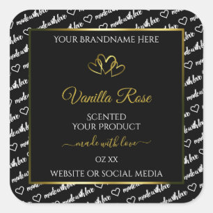 Pegatina Cuadrada Black White Word Cloud Product Labels Gold Hearts