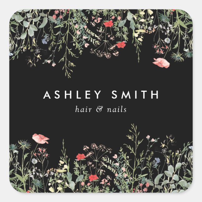 Pegatina Cuadrada Black Wildflower Meadow (Anverso)