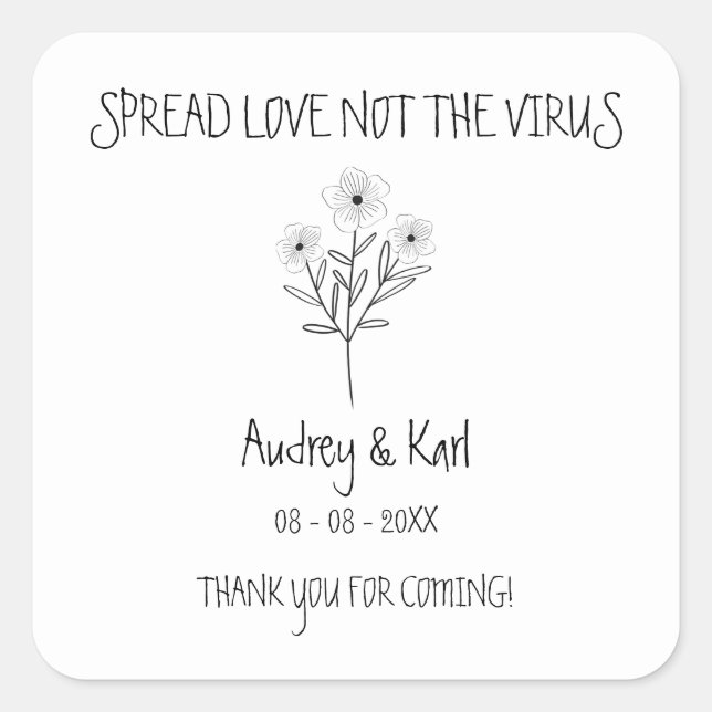 Pegatina Cuadrada Black Wildflowers Wedding Hand Sanitizer Hand Gel (Anverso)