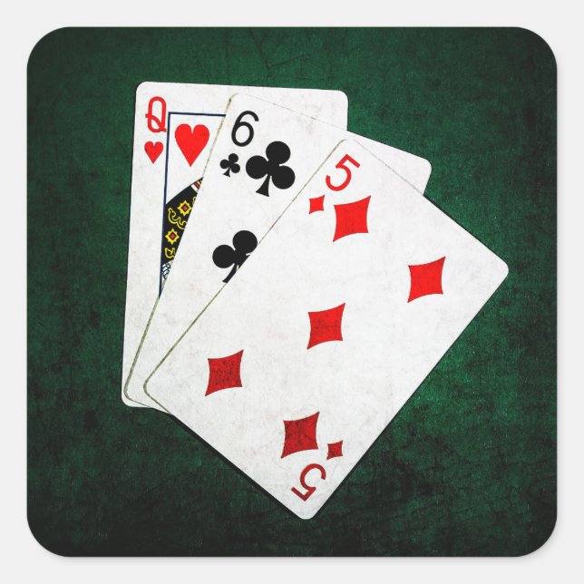 Pegatina Cuadrada Blackjack 21 punto - Reina, seis, cinco (Anverso)