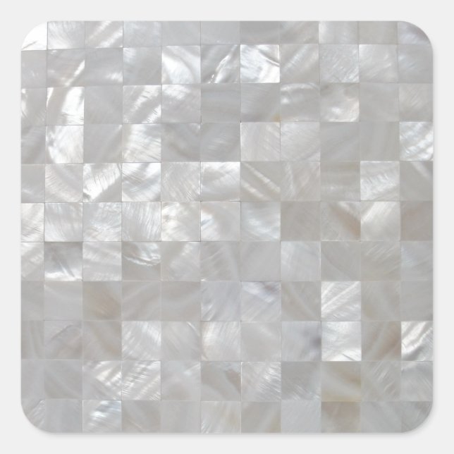 Pegatina Cuadrada Blanca Plata Madre De La Impresión De La Perla En  (Anverso)