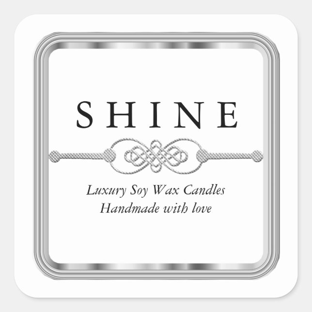 Pegatina cuadrada blanca y plateada (Anverso)