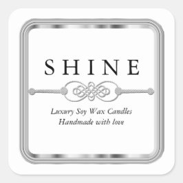 Pegatina cuadrada blanca y plateada