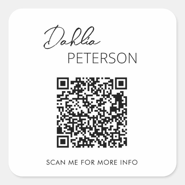 Pegatina Cuadrada Blanco Blanco Blanco Simple Elegante Código QR Neg (Anverso)
