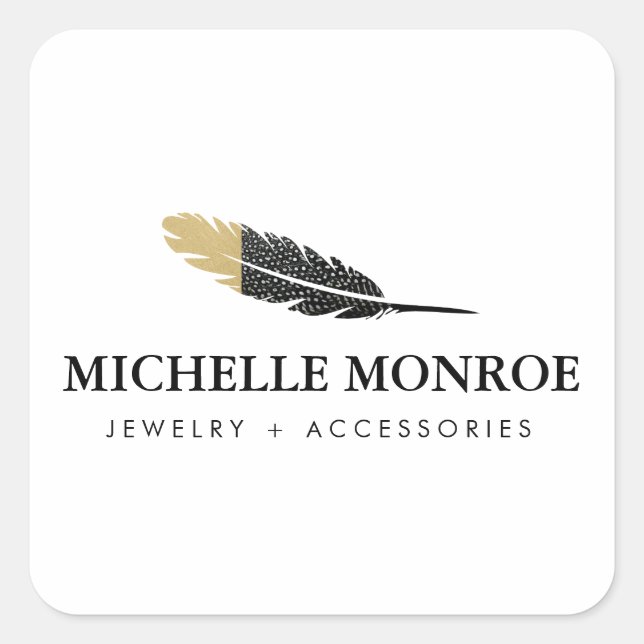 Pegatina Cuadrada Blanco de la diseñadora de plumas de boho de moda  (Anverso)