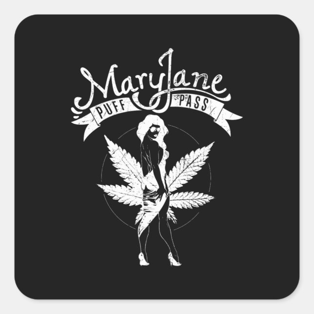 Pegatina Cuadrada Blanco del arte femenino Mary Jane Puff Pass (Anverso)