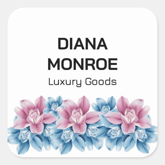 Pegatina Cuadrada Blanco elegante floral moderno (Anverso)