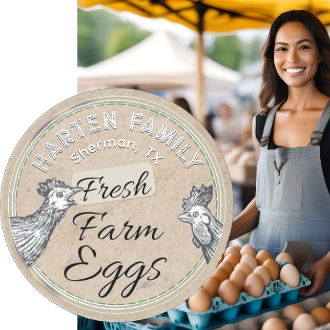 Pegatina Cuadrada Blanco en Kraft Farmhouse Hen Rooster Egg Carton (Subido por el creador)
