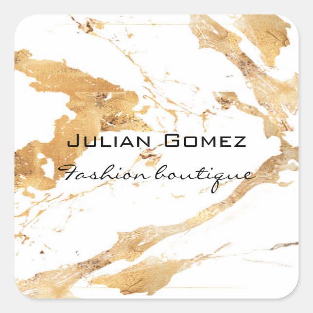 Pegatina Cuadrada Blanco marrón dorado (Anverso)