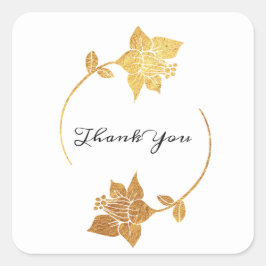 Pegatina Cuadrada Blanco Negro Gracias A La Guirnalda Floral Mínima 