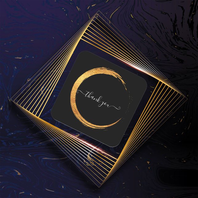 Pegatina Cuadrada Blanco negro Gracias a la modernidad del marco dor (Black White Thank You Gold Frame Modern Square Sticker)