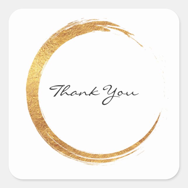 Pegatina Cuadrada Blanco negro Gracias Monograma anillo dorado (Anverso)