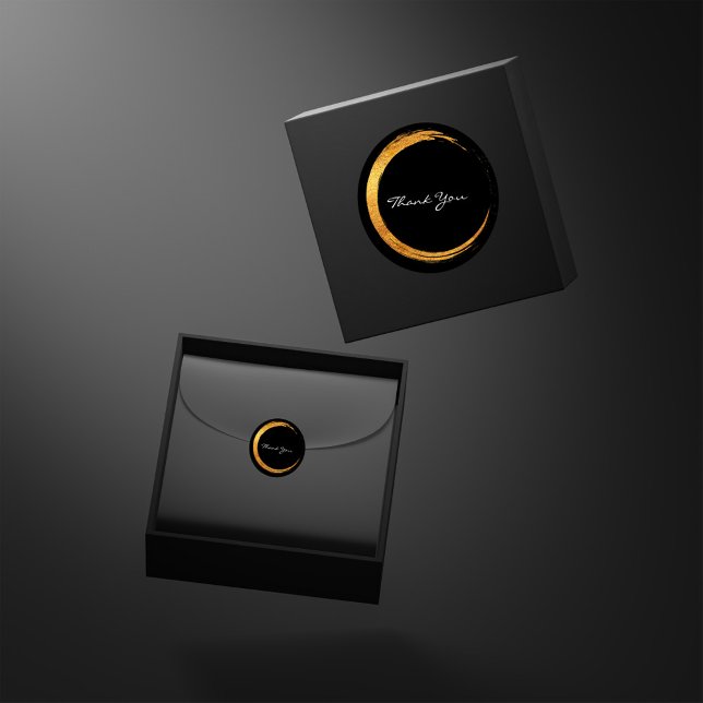 Pegatina Cuadrada Blanco Negro Gracias Monograma Mínimo de Oro (Black White Thank You Monogram Gold Minimalism Square Sticker)