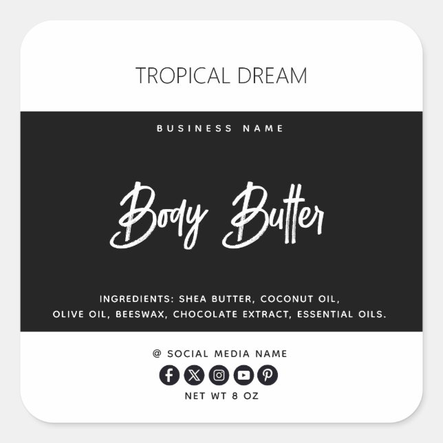 Pegatina Cuadrada Blanco negro moderno (Anverso)