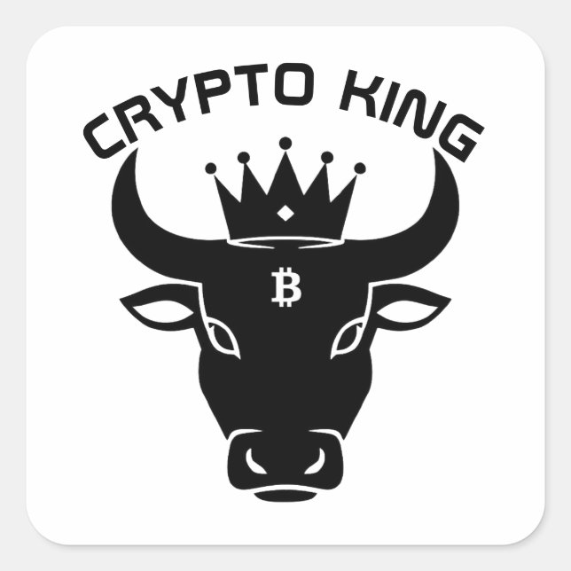 Pegatina Cuadrada Blanco personalizado de Crypto King (Anverso)