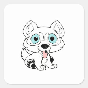 Pegatina Cuadrada blanco personalizado husky