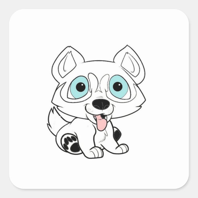 Pegatina Cuadrada blanco personalizado husky (Anverso)