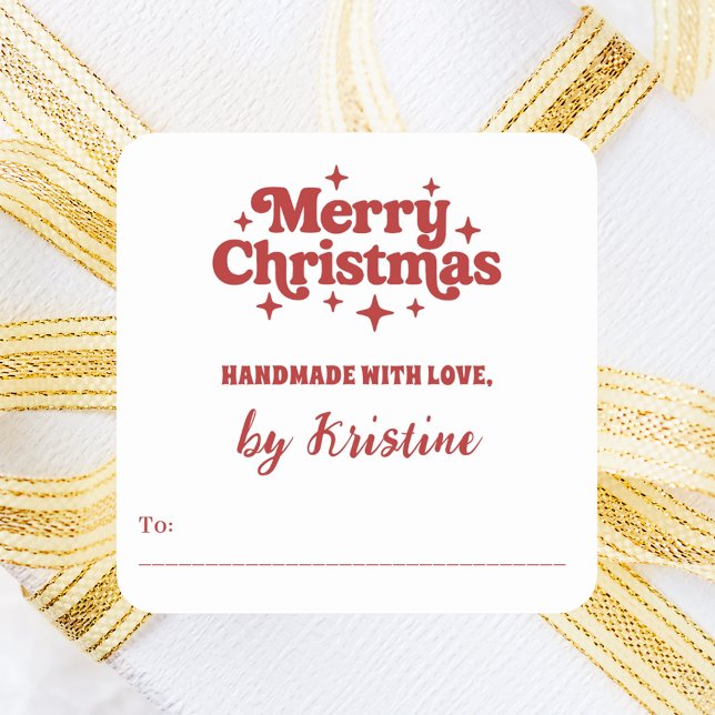 Pegatina Cuadrada Blanco rojo hecho a mano por Navidades envolver re (Subido por el creador)