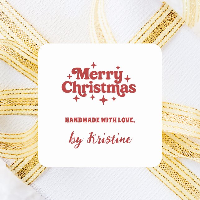 Pegatina Cuadrada Blanco rojo hecho a mano por Navidades envolver re (Subido por el creador)