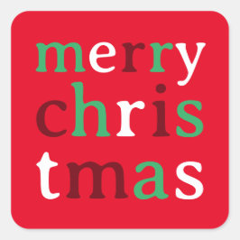 Pegatina Cuadrada Blanco Rojo y Feliz Navidad Verde