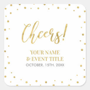 Pegatina Cuadrada Blanco y Dorado   Favor de Cumpleaños de Adulto Mo