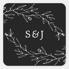 Pegatina Cuadrada Blanco y negro botánico de mano