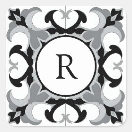 Pegatina Cuadrada Blanco y Negro Estilo Español con Inicial
