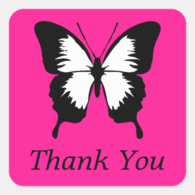 Pegatina Cuadrada Blanco y negro y rosa con alas gracias (Anverso)