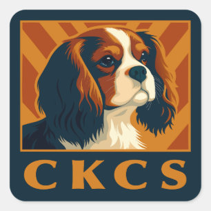 Pegatina Cuadrada Blenheim Cavalier King Charles Spaniel CKCS Retro