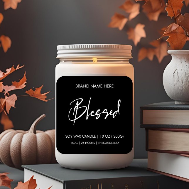 Pegatina Cuadrada Blessed Fall Candle Label | Negro y blanco persona (Subido por el creador)