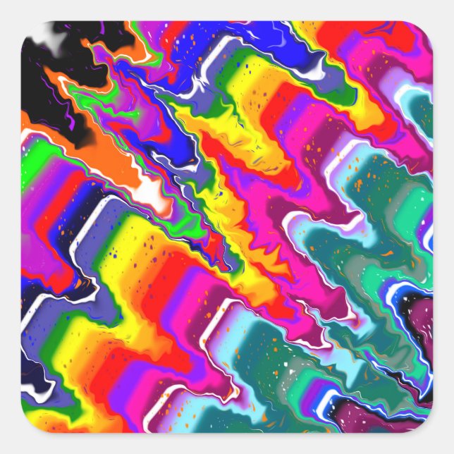 Pegatina Cuadrada Blip arcoiris Resumen arte digital (Anverso)