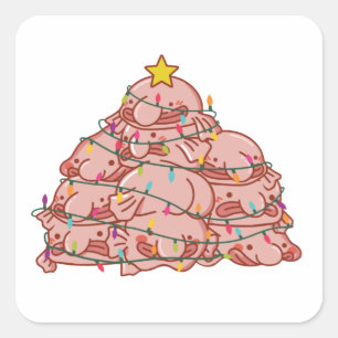 Pegatina Cuadrada Blobfish Árbol de Navidad Divertidos Navidades de
