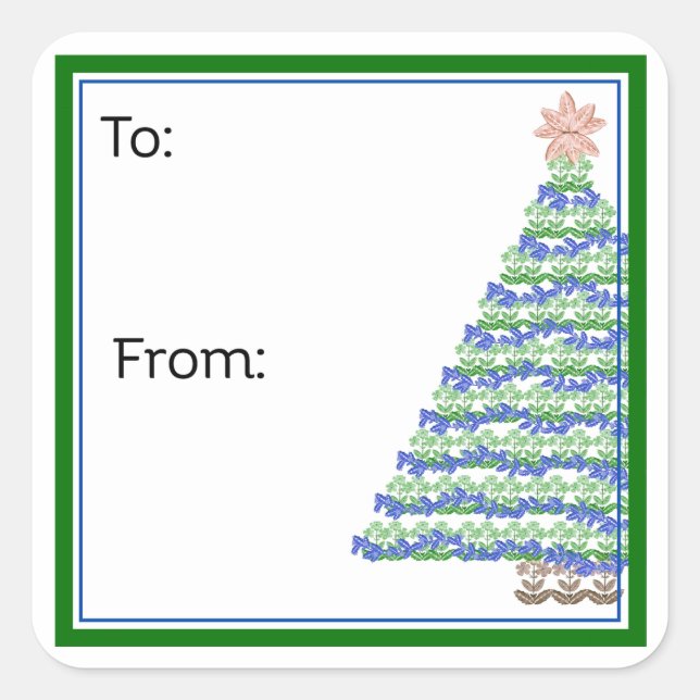 Pegatina Cuadrada Block Print Flower Christmas Tree Sticker (Anverso)