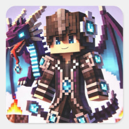 Pegatina Cuadrada Blockstyle Dragon oscuro Diamond Sword
