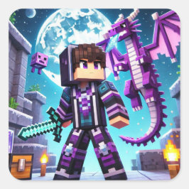 Pegatina Cuadrada Blockstyle Dragon oscuro Diamond Sword