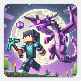 Pegatina Cuadrada Blockstyle Dragon oscuro Diamond Sword